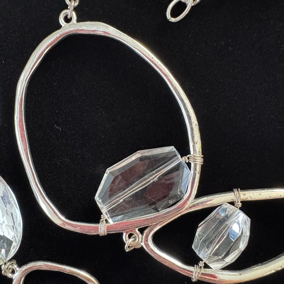 Chico’s Long Statement Silver Chain Necklace with Clear Beads - Picture 5 of 7